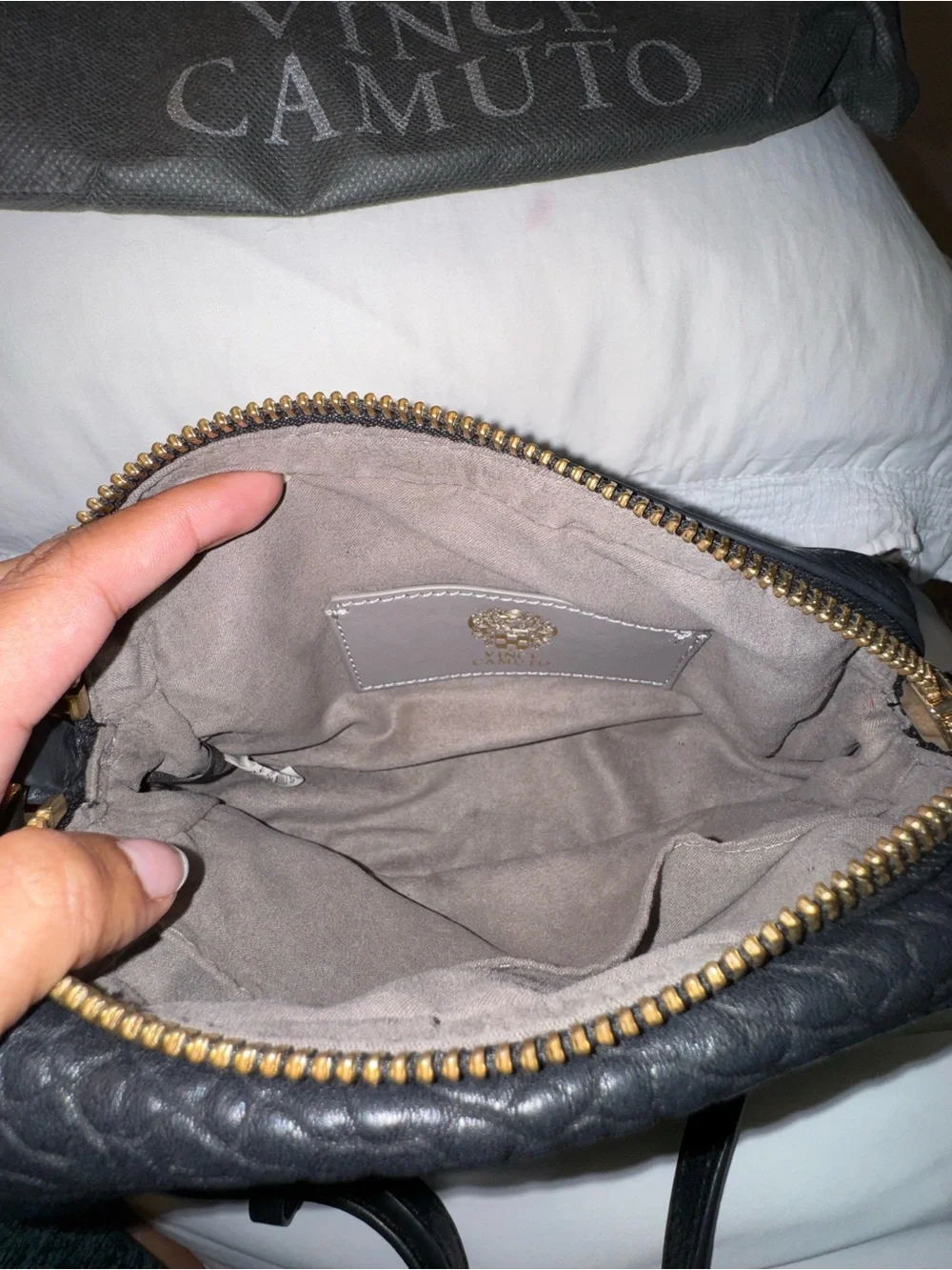 Vince Camuto Black Pebbled Leather Crossbody with Gold Hardware